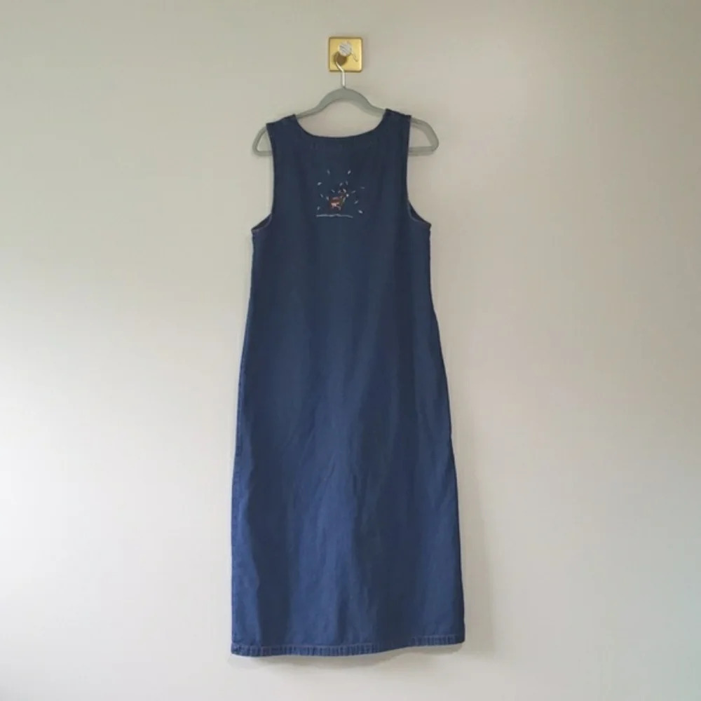 TY Original Wear VTG Denim Embroidered Sleeveless Jumper Dress Women 10 Reindeer - Picture 6 of 11